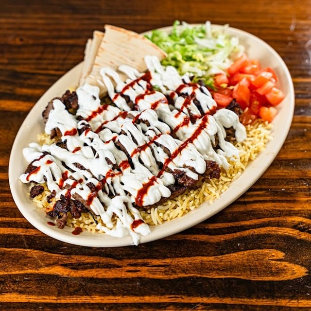 Beef Kabab Over Rice.
